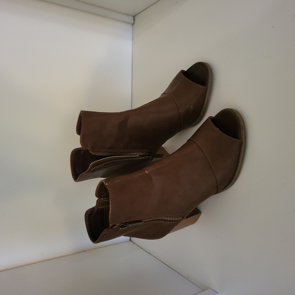 Brown pep toe ankle boots